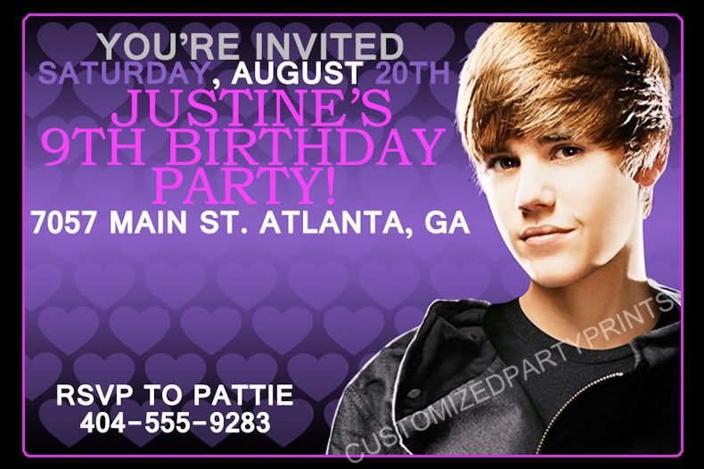 printable justin bieber birthday invitations. justin bieber birthday party