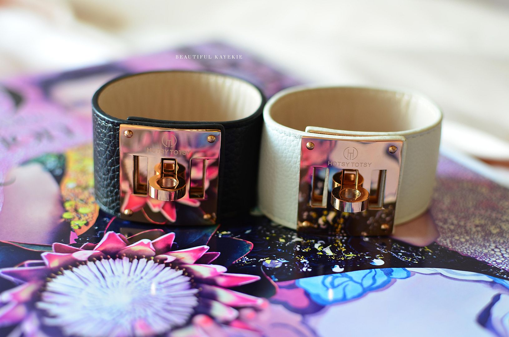 white black gold leather cuff