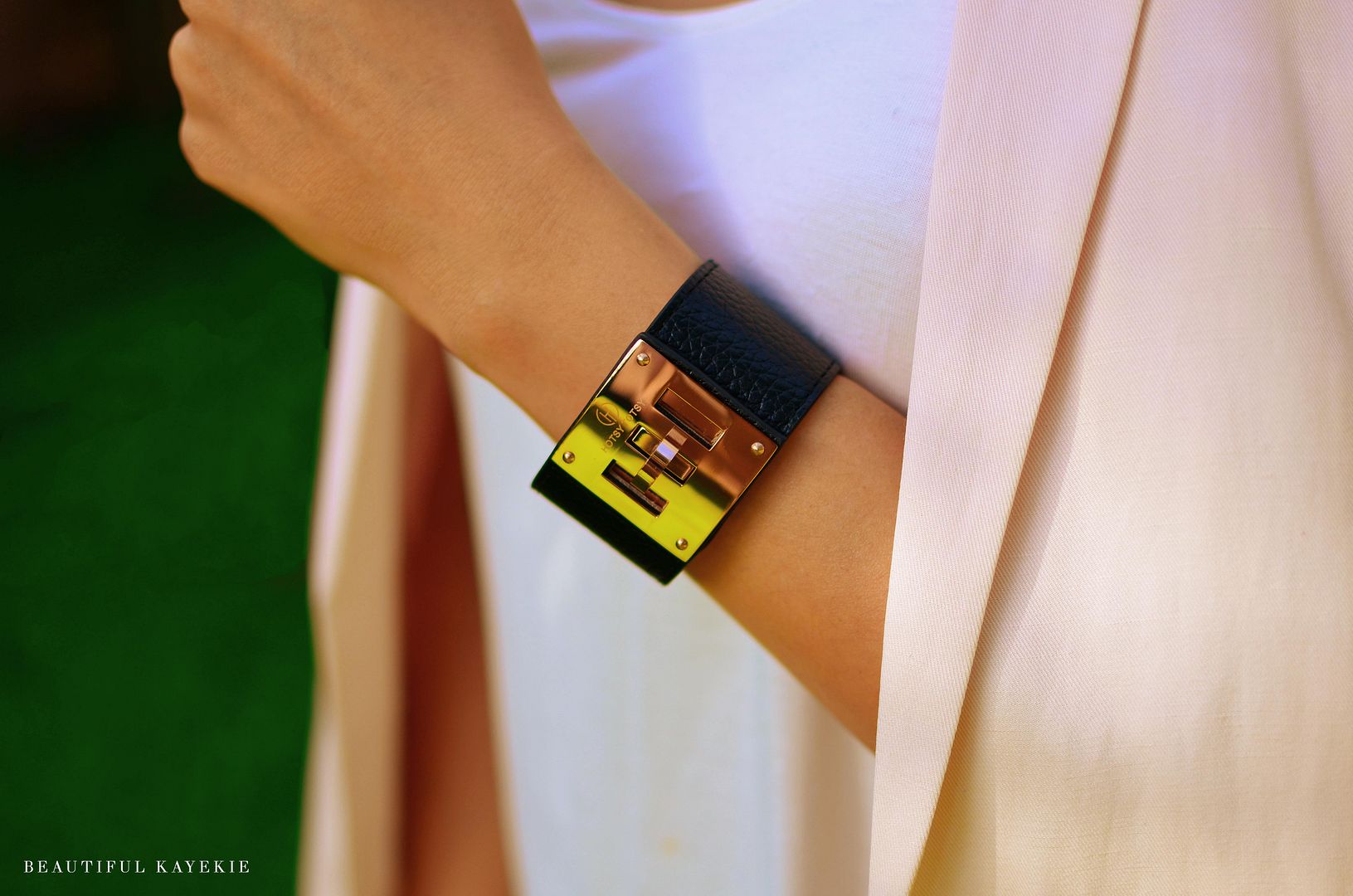 gold white black leather cuff