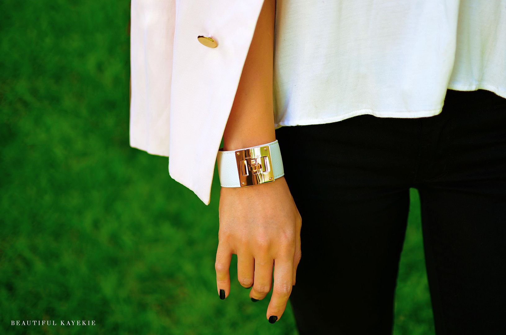 gold black white leather cuff
