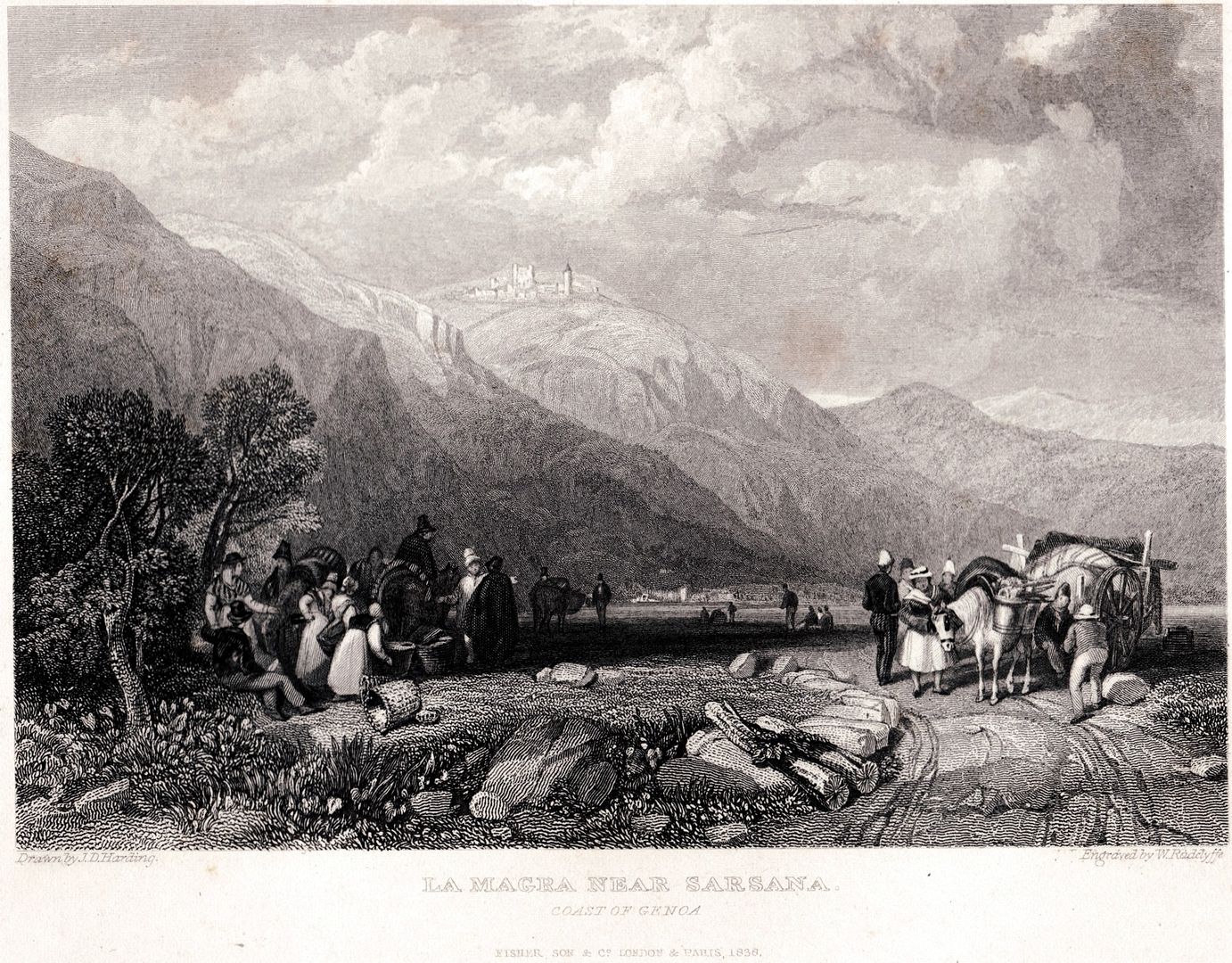 Acciaio.Steel engraving.Stahlstich. Venezia Prout Panorama Passepartout.1830