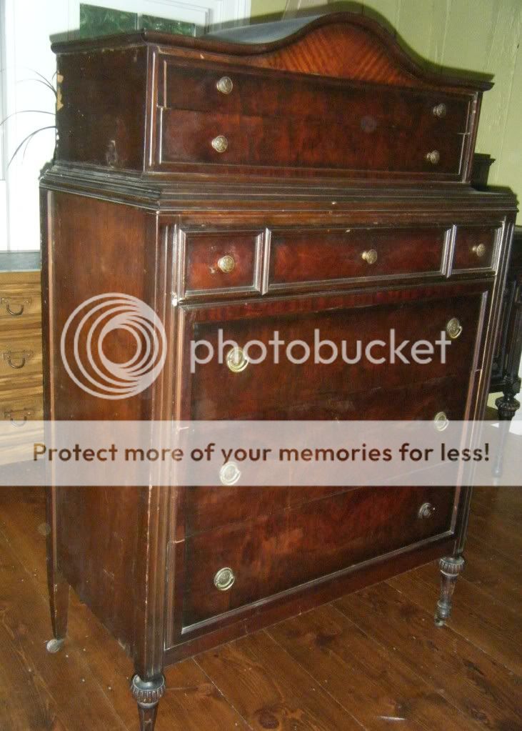 Antique Dark Wood Mahogany Tall Dresser Chest of 6 Drawers